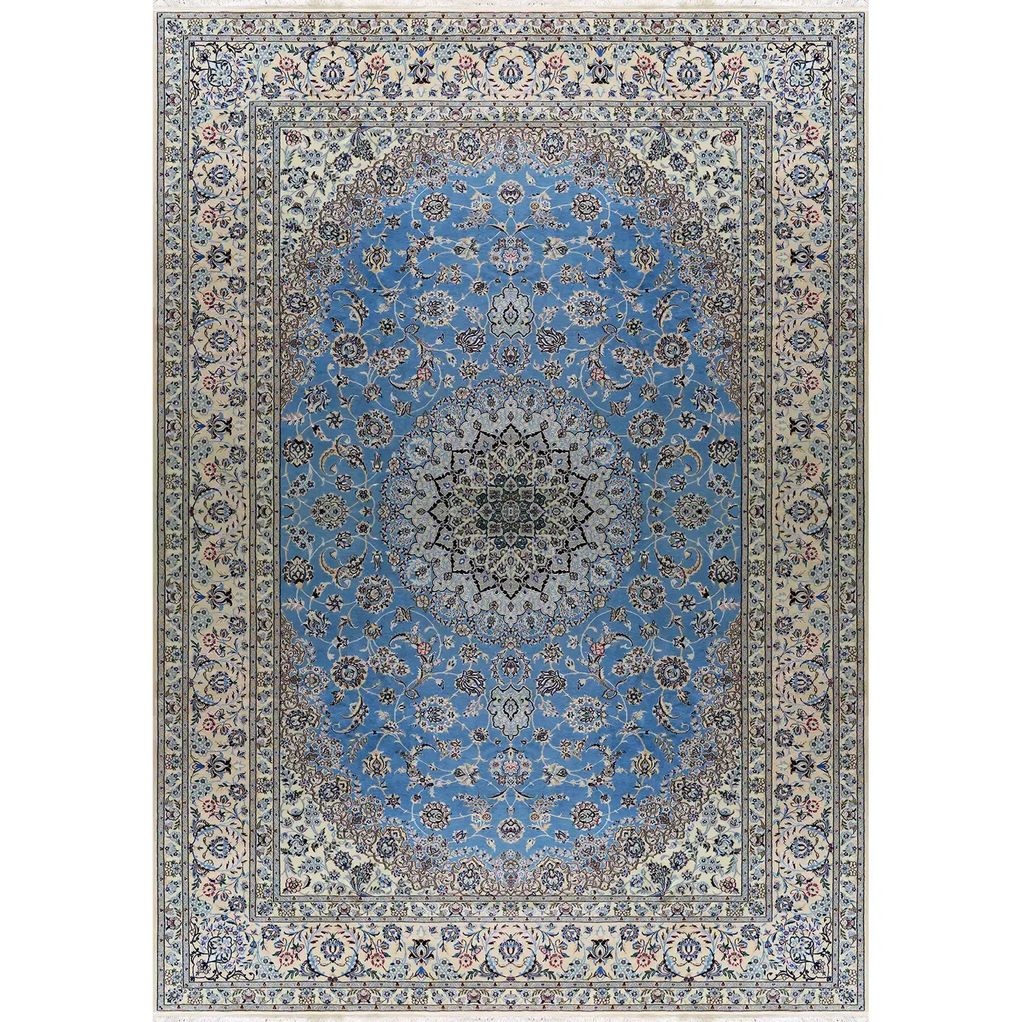 فرش دستبافت ۹ متری نایین اصل ۶لا گل ابریشم آبی|فرش|تهران, حکمت|دیوار