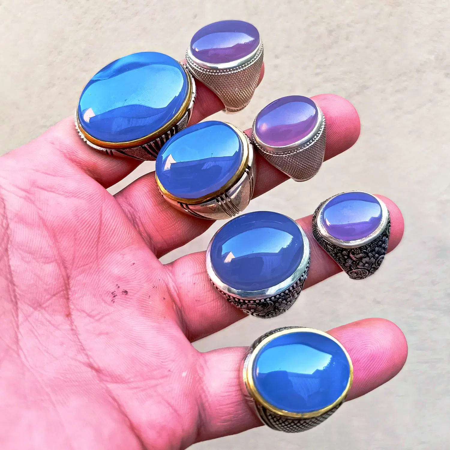 عقیق های سوسنی و کبود نخبه یمنی دستساز|جواهرات|اصفهان, پوریای ولی|دیوار