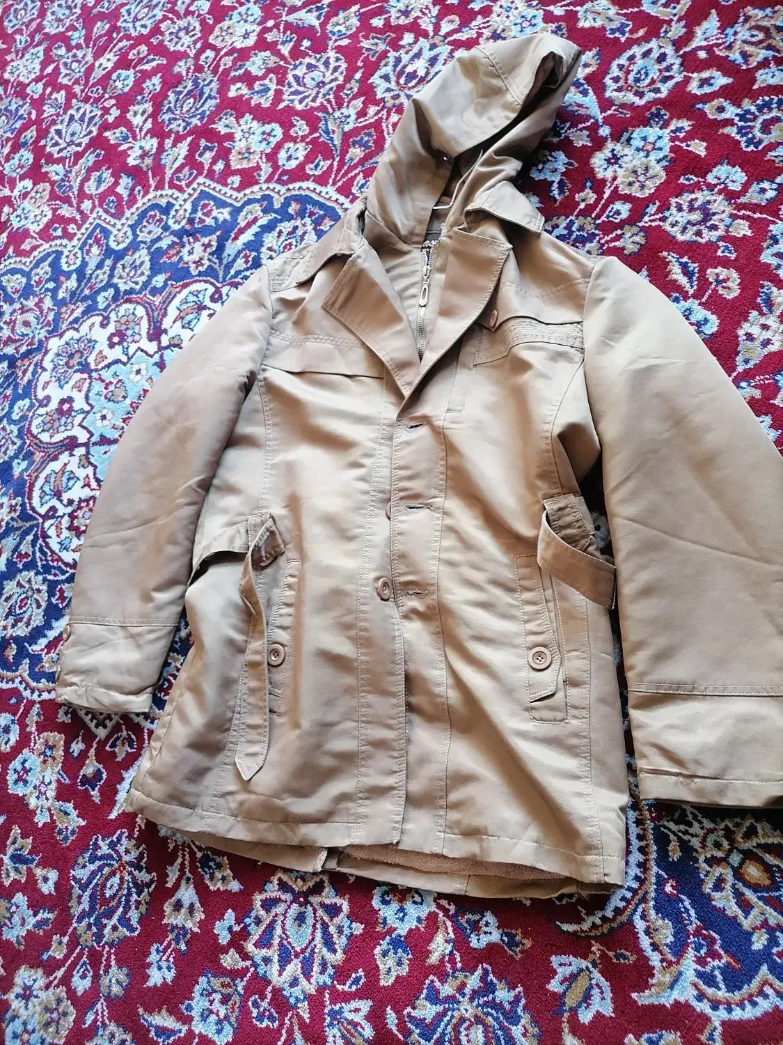 کاپشن چرم و کتان کرم|لباس|شهرضا, |دیوار