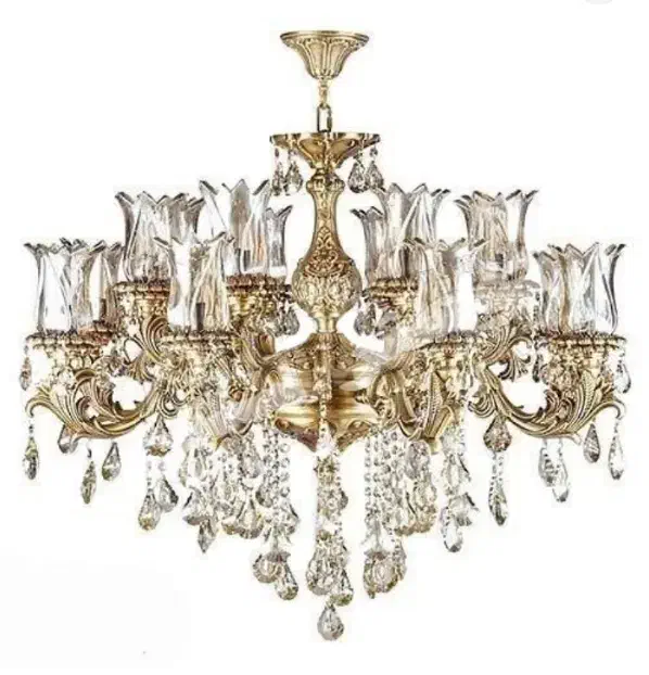 لوستر ۱۲ شاخه برنجی در حد نو|لوستر و چراغ آویز|میانه, |دیوار