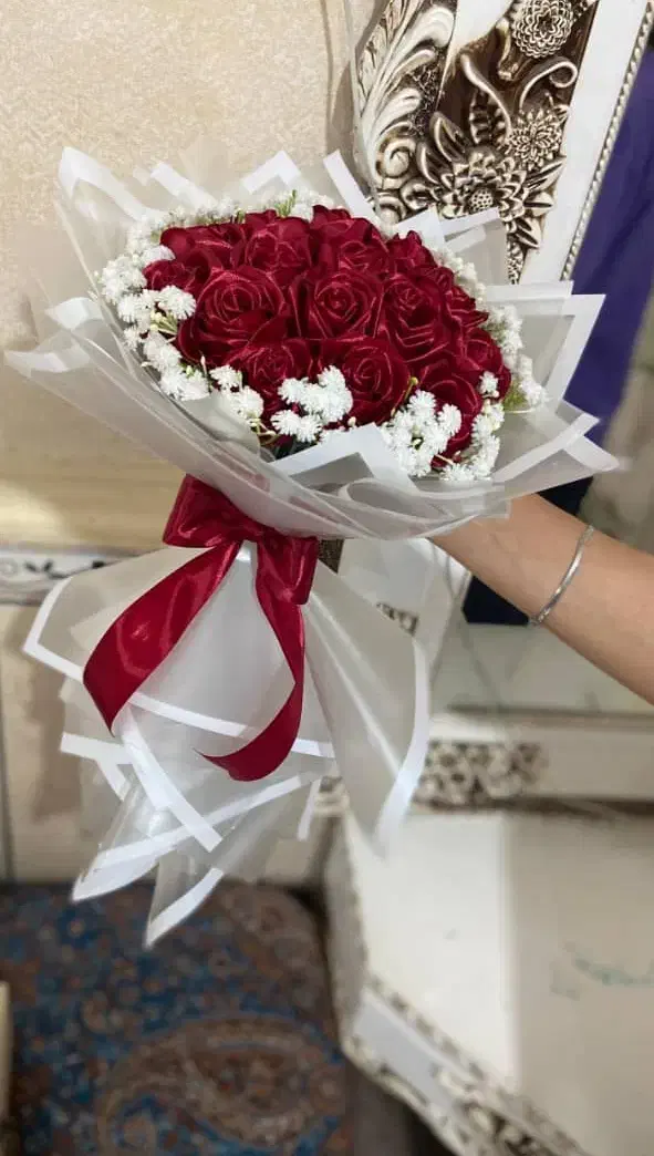 دسته گل روبانی تزیینی با ژبسوفیلا. کادویی|گل مصنوعی|بندر ماهشهر, |دیوار