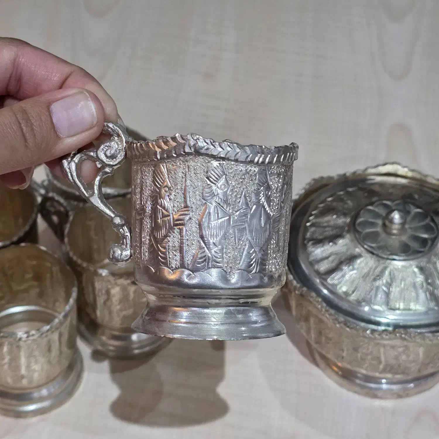 ست آنتیک گیره استکان و قندون برنجی|کلکسیون اشیاء عتیقه|تهران, مینای شمالی (مخبر)|دیوار