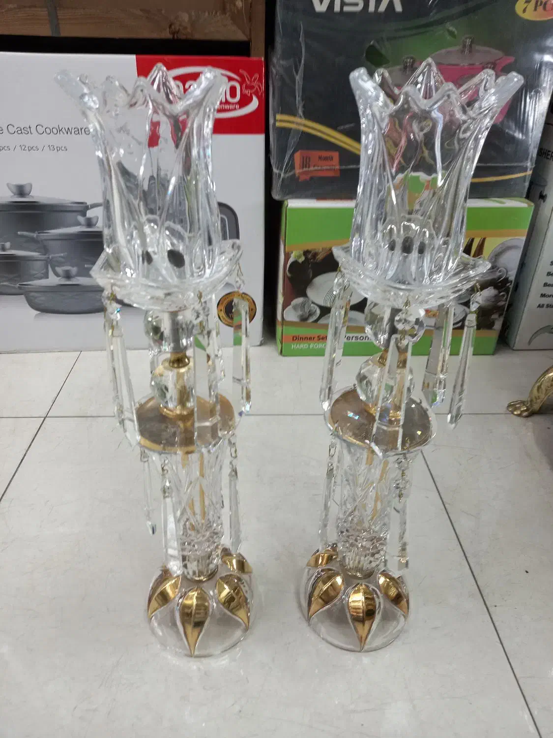 شمعدون تمام کریستال جفت بالاله وآویز|صنایع دستی و سایر لوازم تزئینی|تهران, شیوا|دیوار