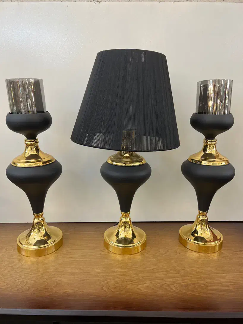 سرویس آباژور رومیزی شمعدان جا شمعی نقره ای مشکی|چراغ خواب و آباژور|مشهد, شاهد (شهرک غرب)|دیوار