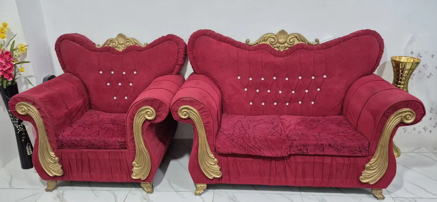 مبل راحتی۷نفره زرشکی|مبلمان خانگی و میز عسلی|مسجد سلیمان, |دیوار