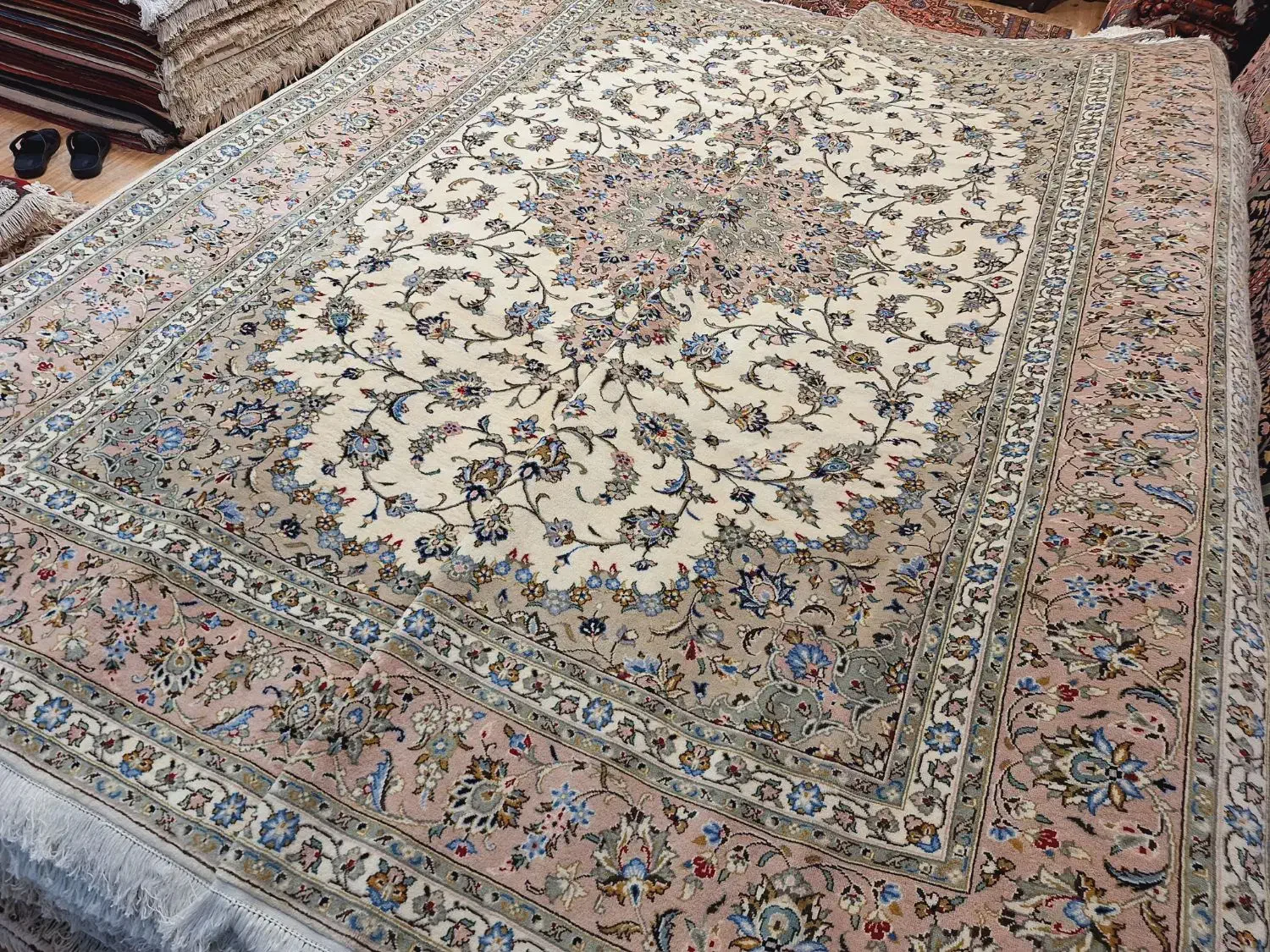 جفت قالی ۹متری کرم گلبهی کاشان دستباف|فرش|تهران, اکباتان|دیوار