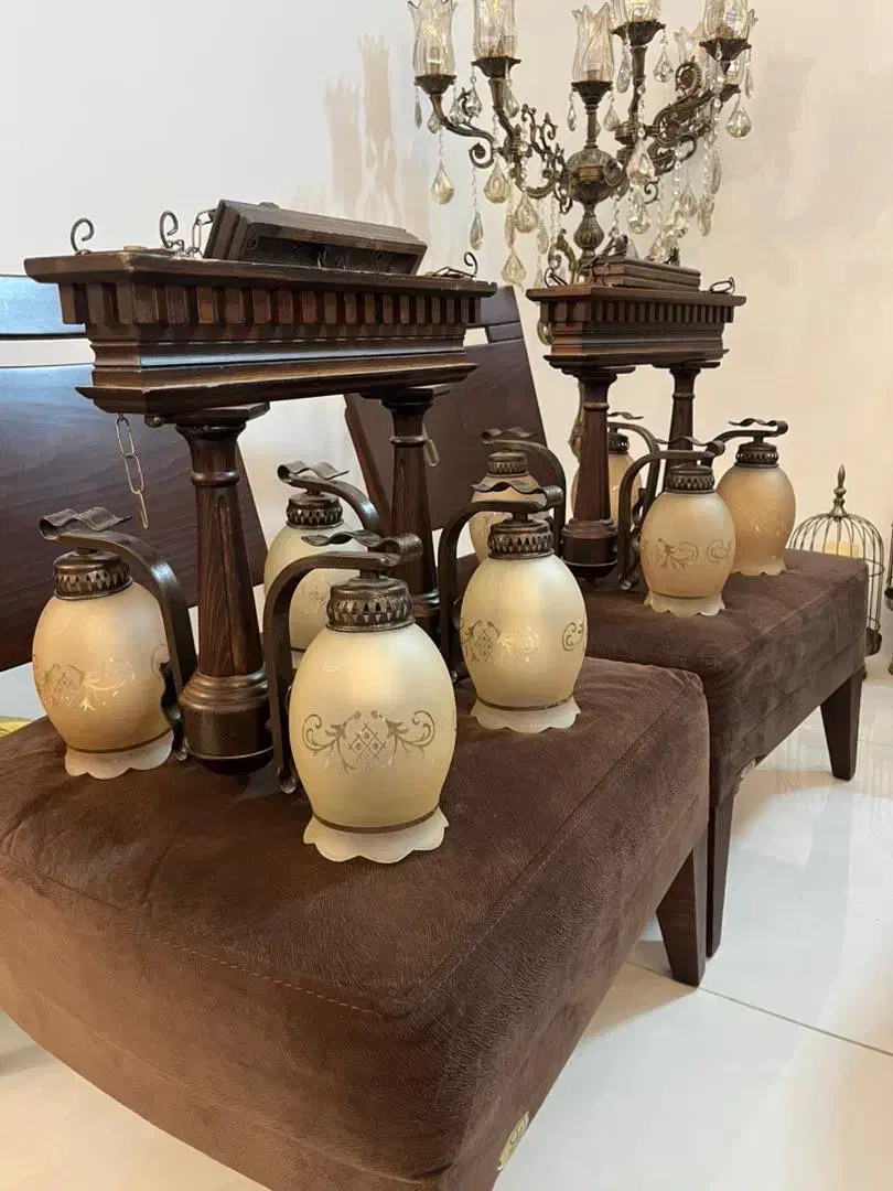 فروش یه جفت لوستر بامبو ۴شاخه|لوستر و چراغ آویز|قزوین, |دیوار