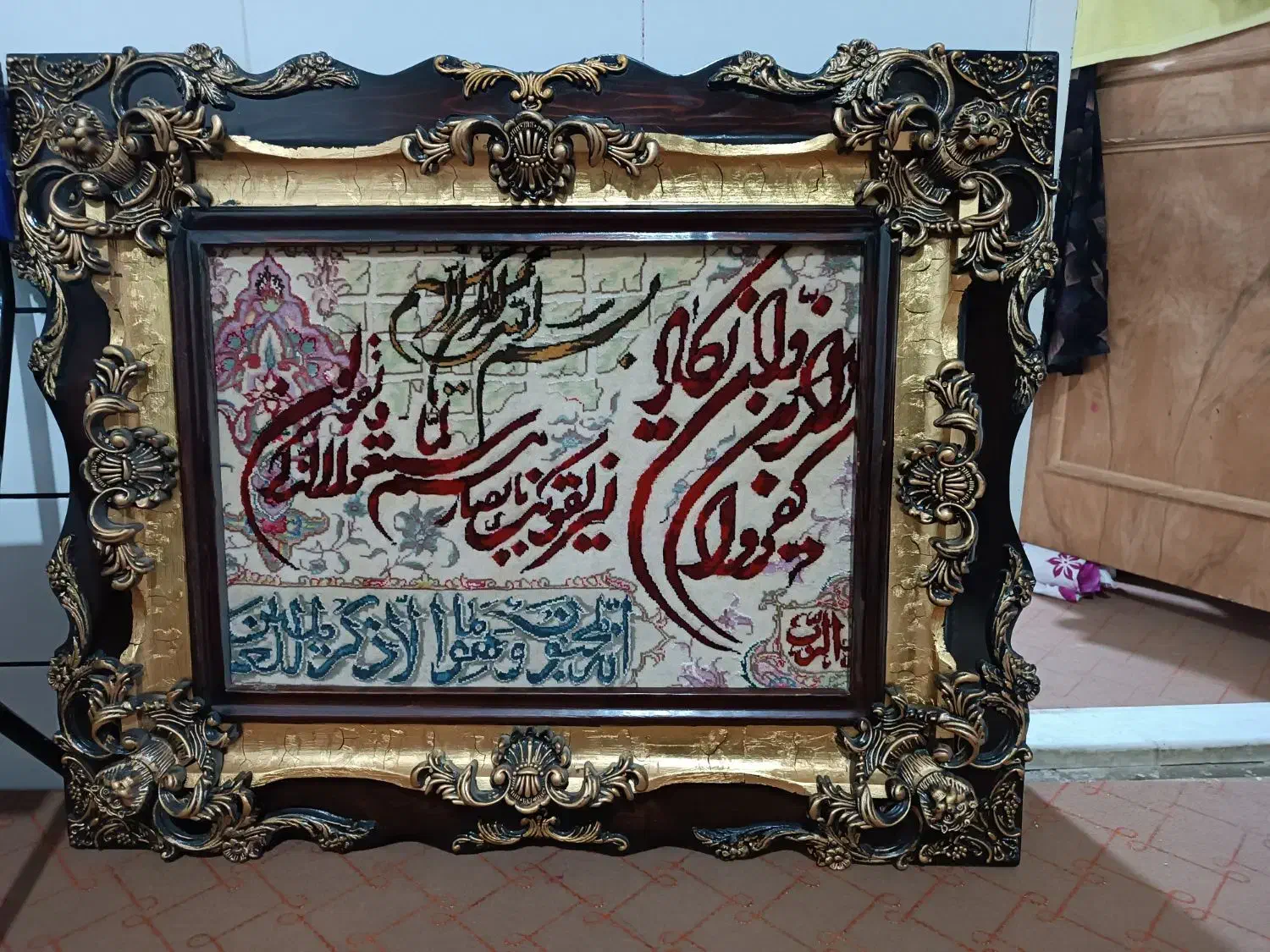 تابلو فرش گل ابریشم دستباف|تابلو فرش|قم, شاه ابراهیم|دیوار