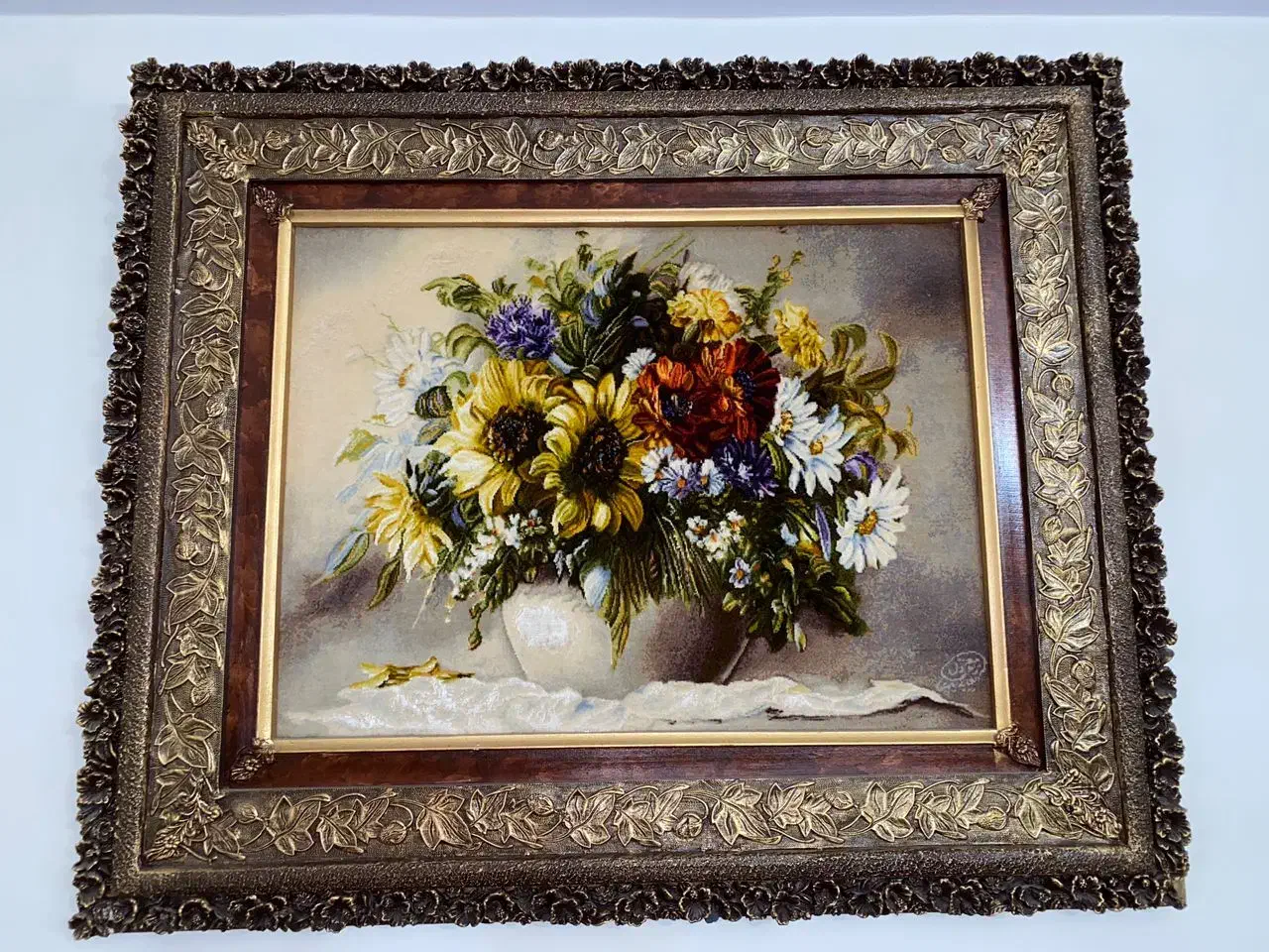 تابلو فرش دستباف تبریز/چله ابریشم طرح گل و گلدان|تابلو فرش|تهران, سعادتآباد|دیوار