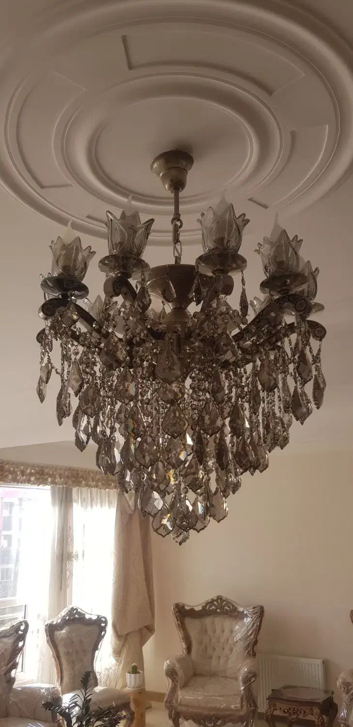 لوستر برنز و کریستال اتریشی قدیمی آنتیک ۷۰ سانتی|لوستر و چراغ آویز|تهران, اکباتان|دیوار