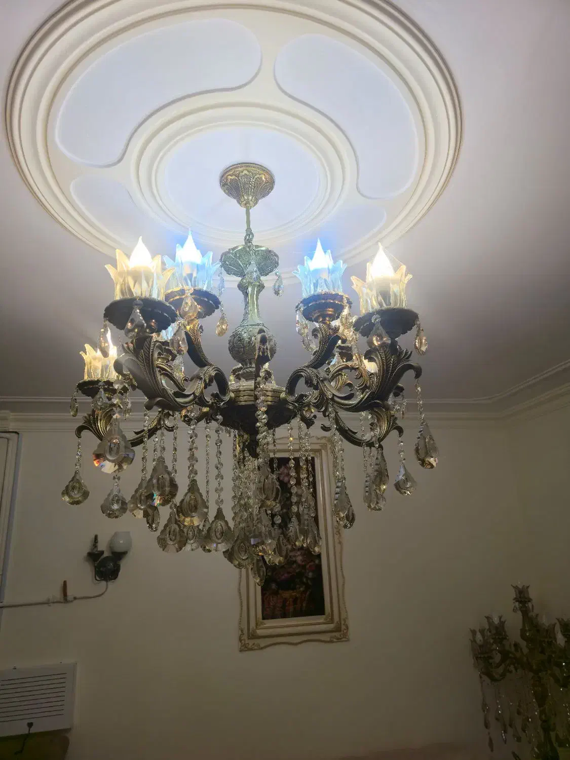 لوستر برنز ۵ شاخه دوبل ۱۰ لامپه|لوستر و چراغ آویز|ارومیه, |دیوار