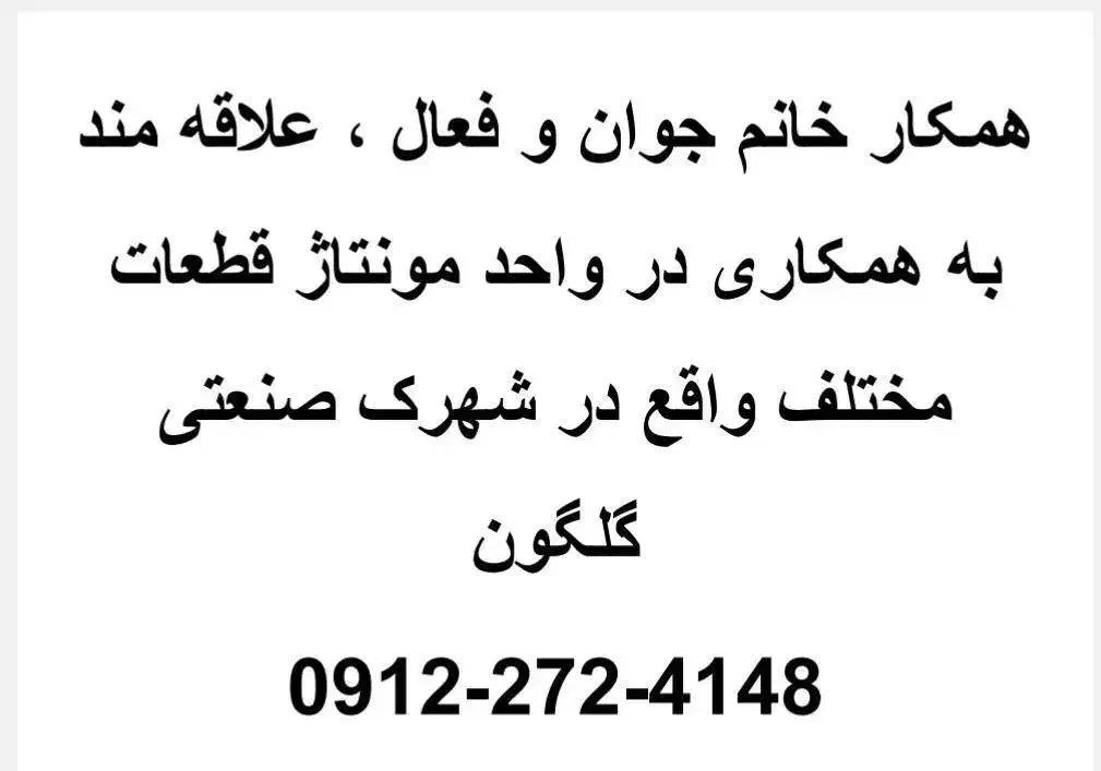 استخدام همکار خانم|استخدام صنعتی، فنی، مهندسی|باغستان, |دیوار