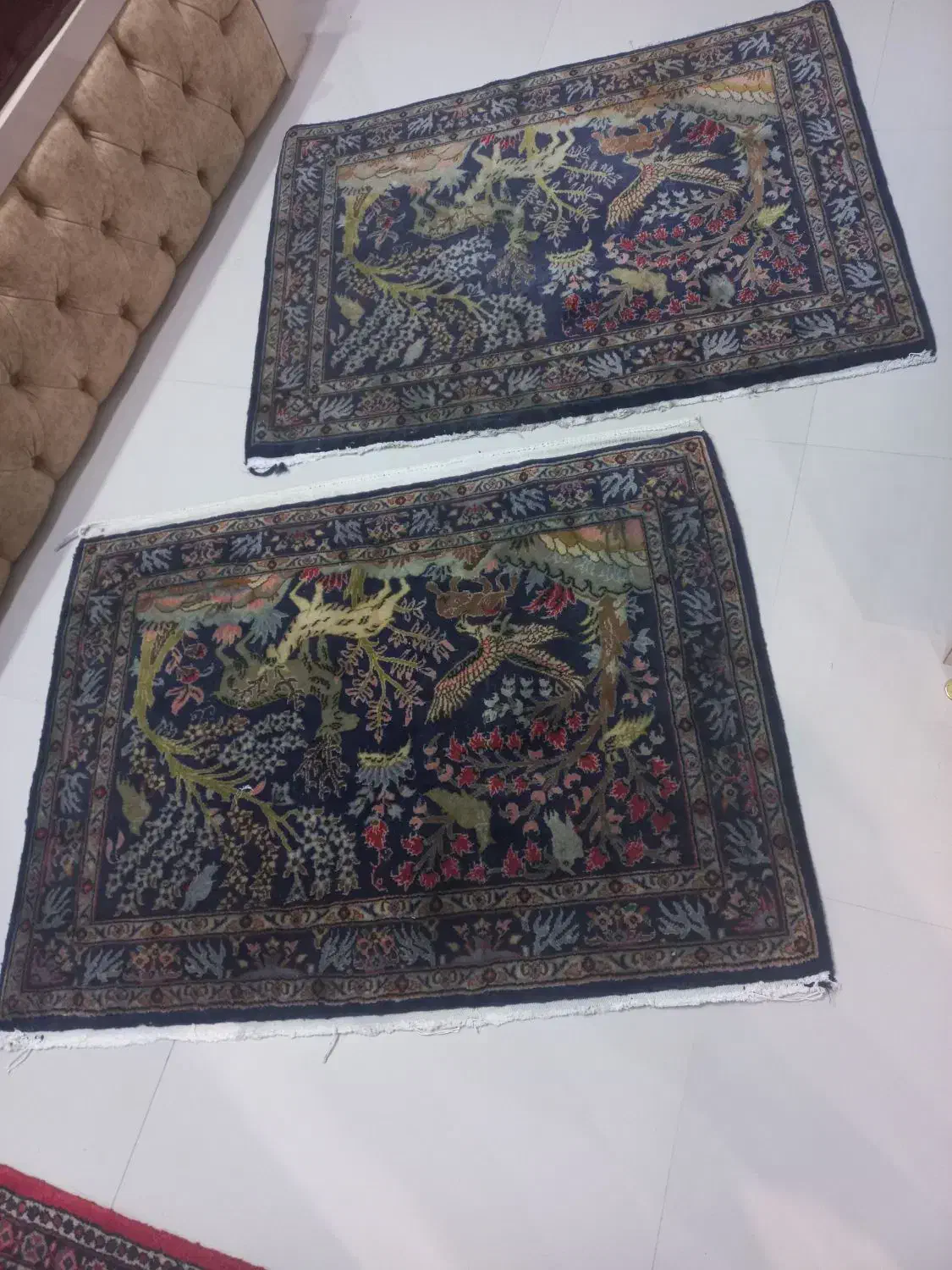 دو تخته فرش پادری یاپشتی دستبافت نایاب،طرح شکارگاه|فرش|خرمآباد, |دیوار