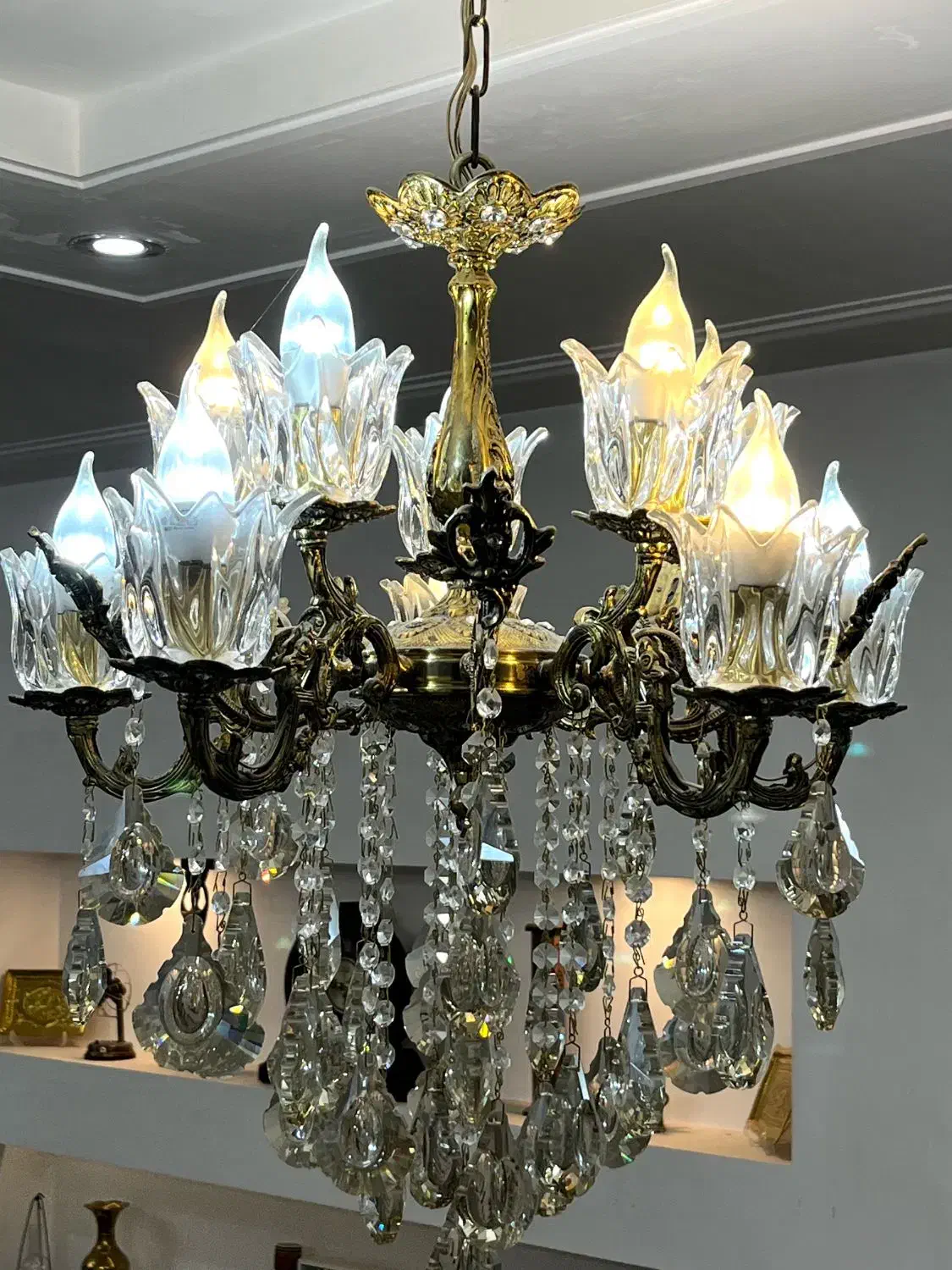 یک جفت لوستر ۱۰شاخه برنج|لوستر و چراغ آویز|بروجرد, |دیوار