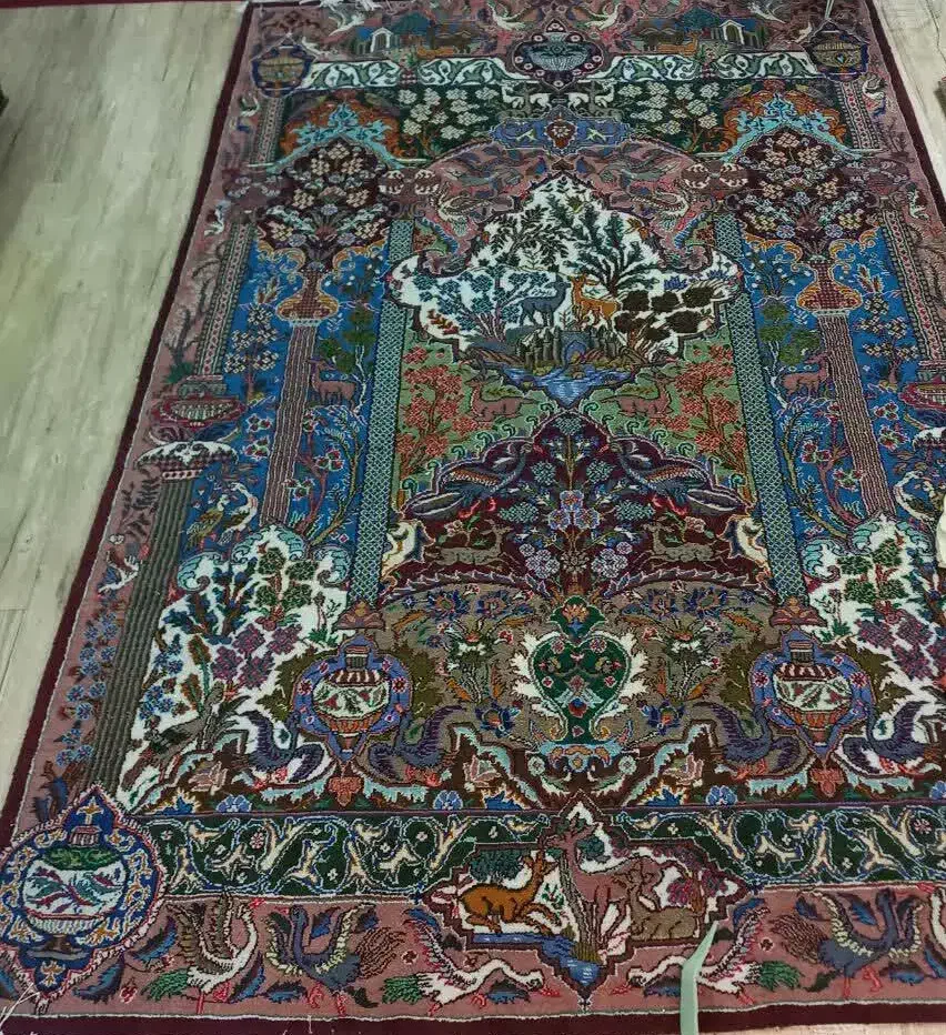 قالی دستباف طرح شکارگاه|فرش|کاشمر, |دیوار