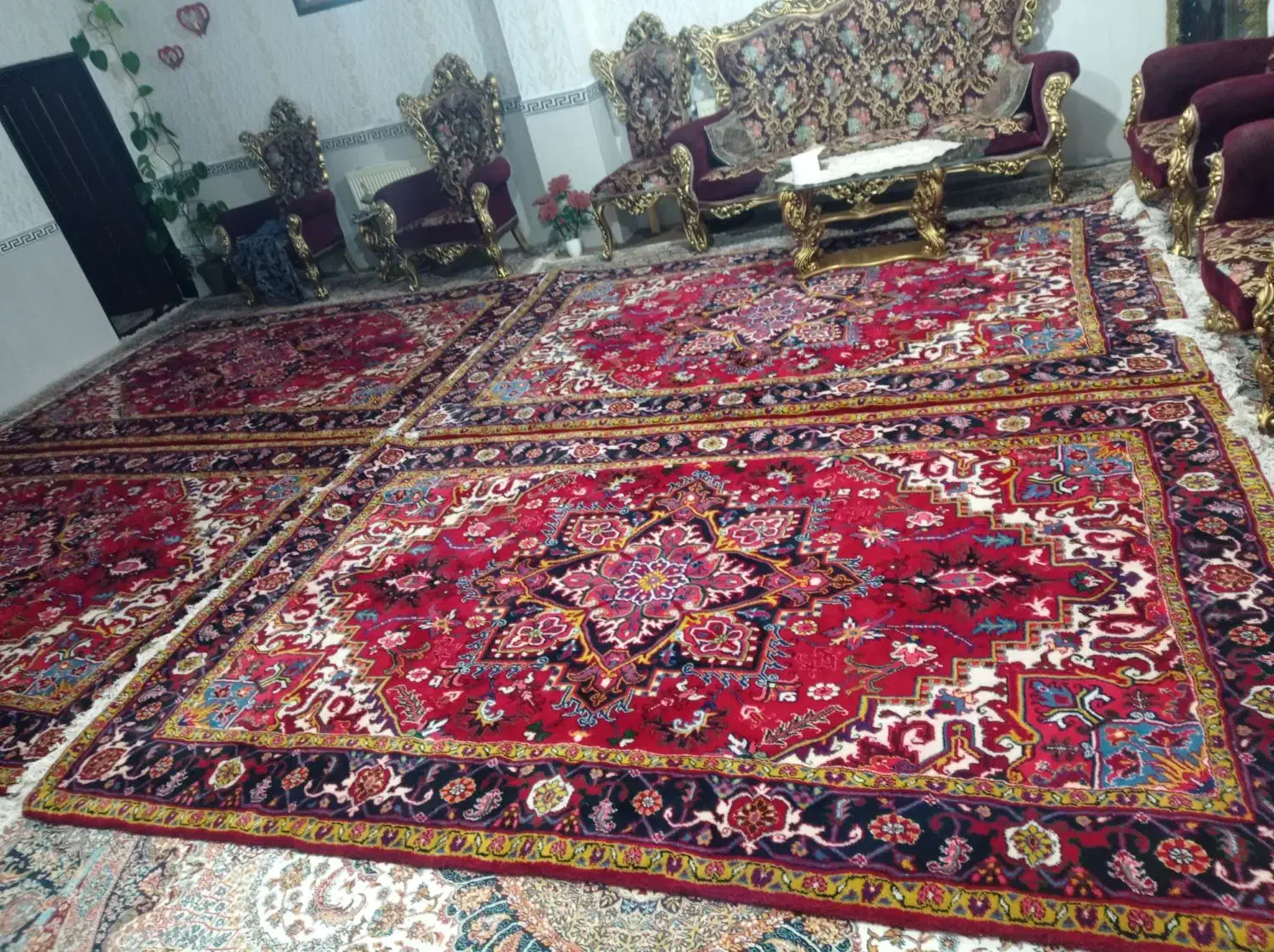 دوجفت فرش دستباف هریس نقشه تاجری|فرش|مشگین شهر, |دیوار