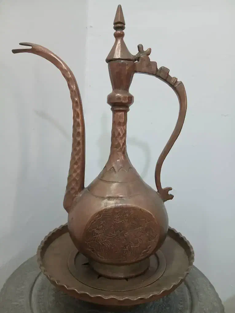 سینی و افتابه لگن مسی قدیمی|کلکسیون اشیاء عتیقه|فسا, |دیوار