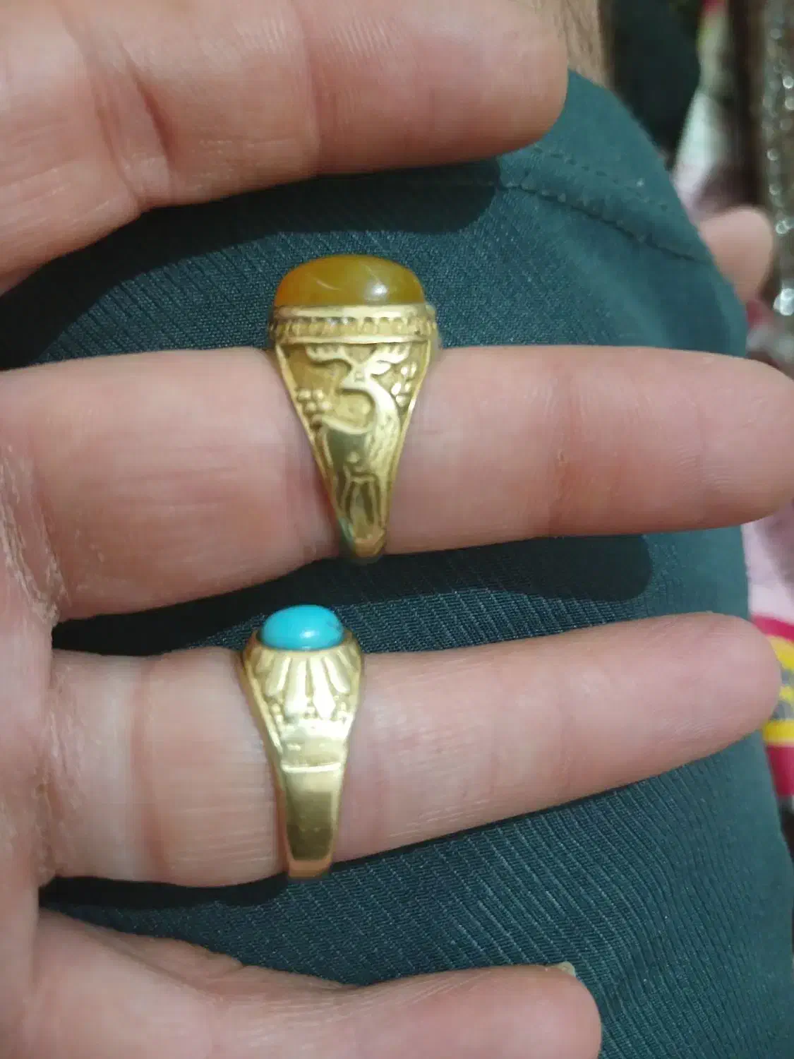 انگشتر طلا کاره دست  فیروزه و عقیق زرد|جواهرات|پیشوا, |دیوار