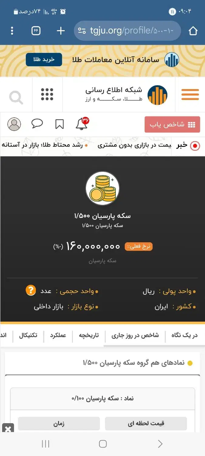 سکه یک و نیم گرمی پارسیان|جواهرات|شیراز, شهرک صدا و سیما|دیوار