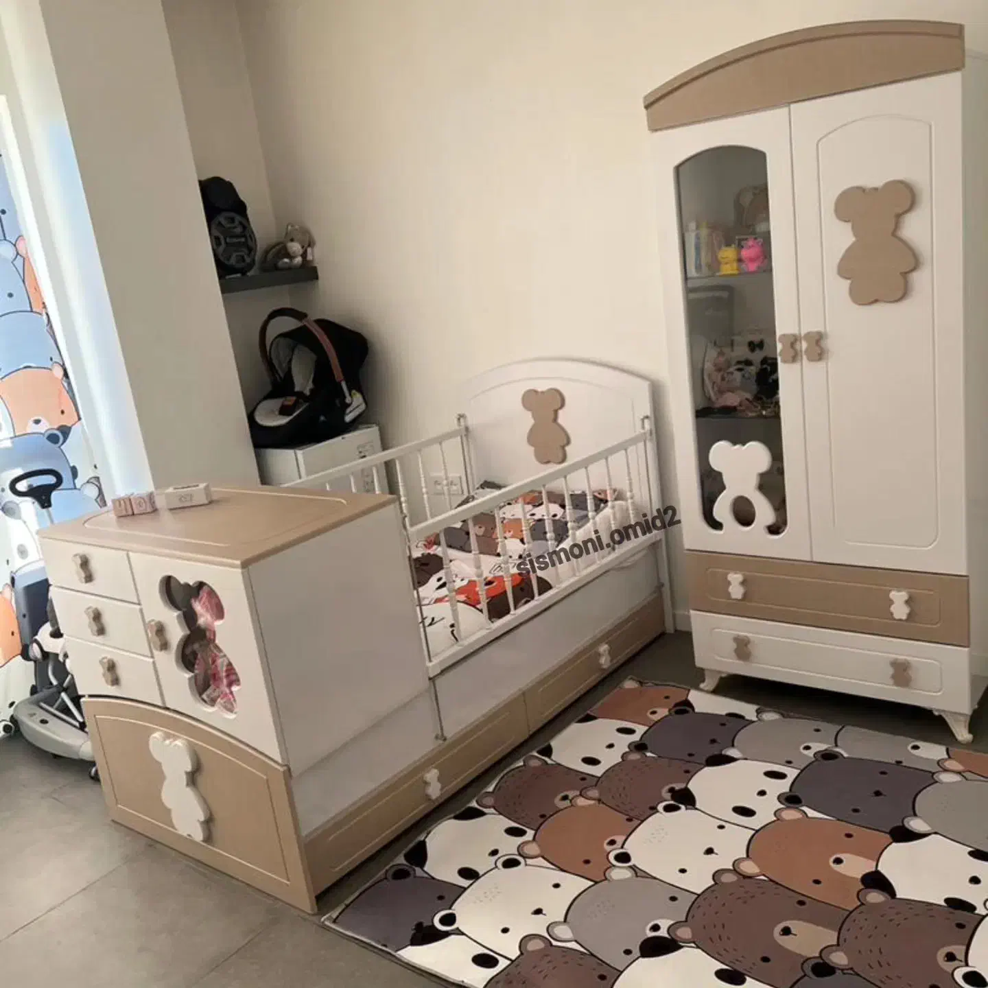سیسمونی تخت و کمد نوزاد ویترین دراور مدل خرسی کرم|اسباب و اثاث بچه|تهران, صاحب الزمان|دیوار