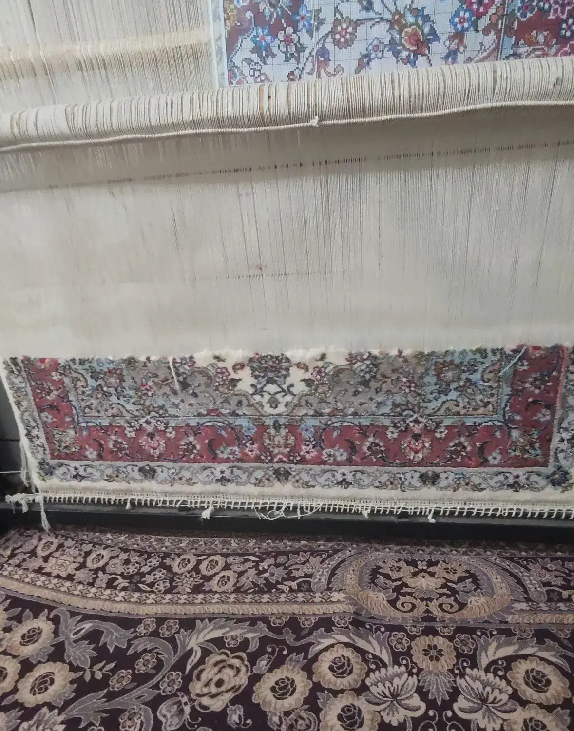 قالی زرع ونیم بافته شده|فرش|کاشان, کارگر|دیوار