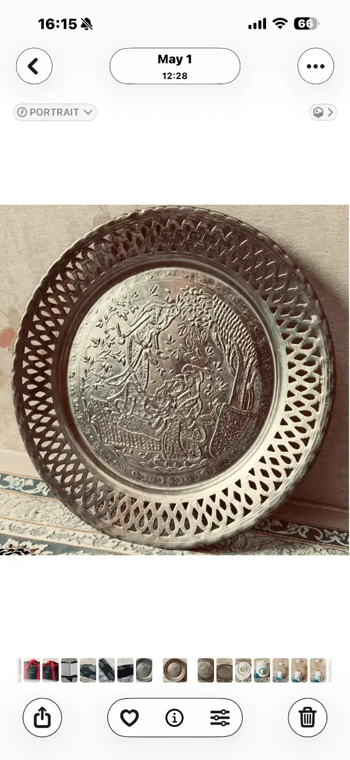 سینی عتیقه جنس برنج|کلکسیون اشیاء عتیقه|شبستر, |دیوار