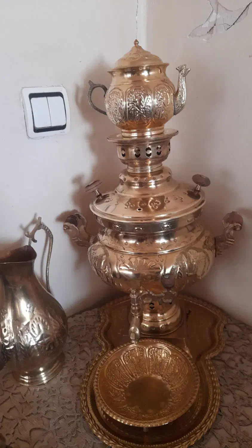 سماوربرنجی باروی میزی میزوپارچ باقوری کامل درحدنو|صنایع دستی و سایر لوازم تزئینی|قرچک, زیبا شهر|دیوار