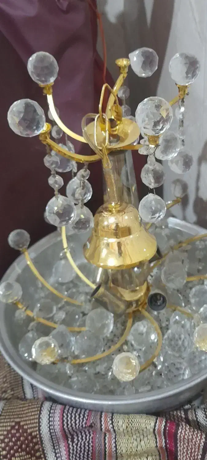 لوستر برنجی کریستالی|لوستر و چراغ آویز|قرچک, شهرک گلها|دیوار