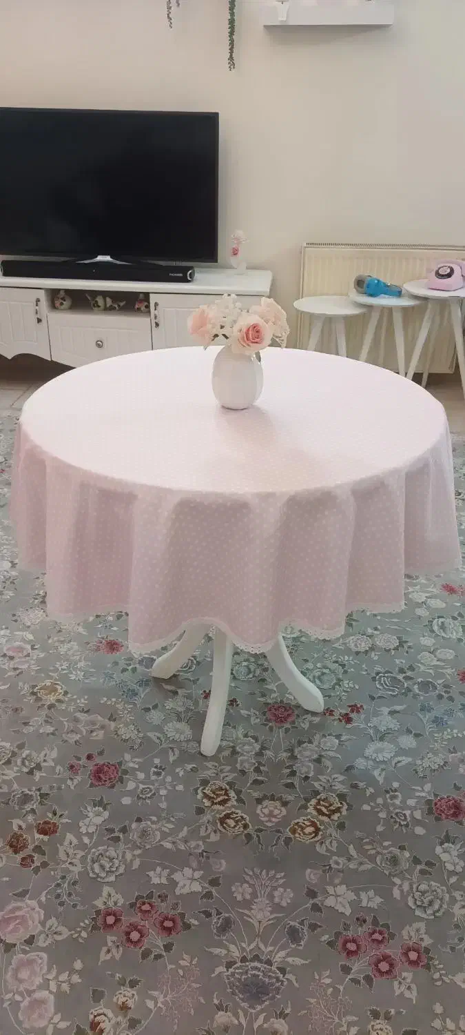 رومیزی گرد کتان صورتی|پرده، رانر، رومیزی|تهران, امام زاده عبدالله|دیوار