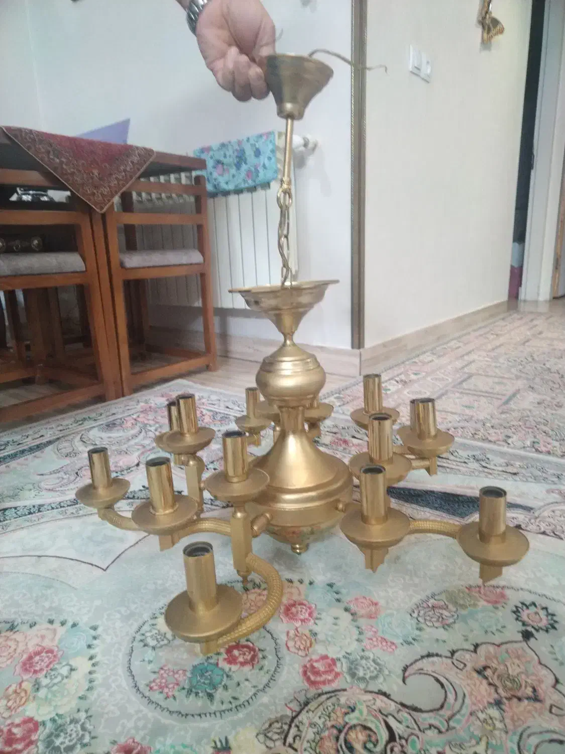 لوستر برنج 5شاخه وهرشاخه 3شعله داره کاملا سالم|لوستر و چراغ آویز|ری, سیزده آبان|دیوار