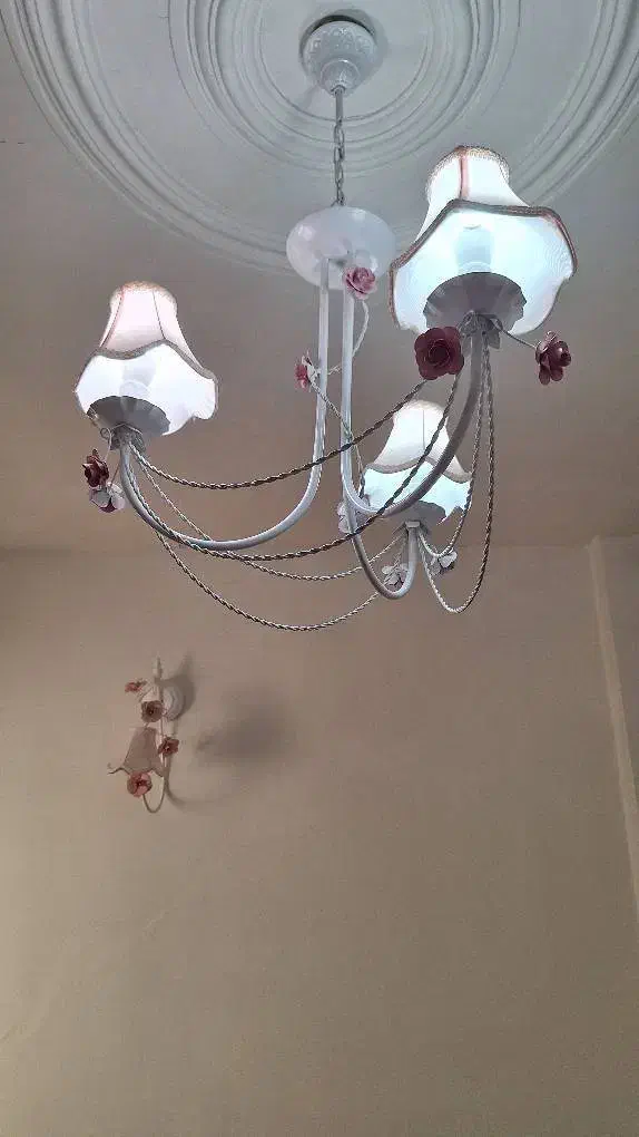 لوستر ۳شاخه فرفورژه به همراه دیوارکوب|لوستر و چراغ آویز|تهران, جوانمردان (اندیشه)|دیوار