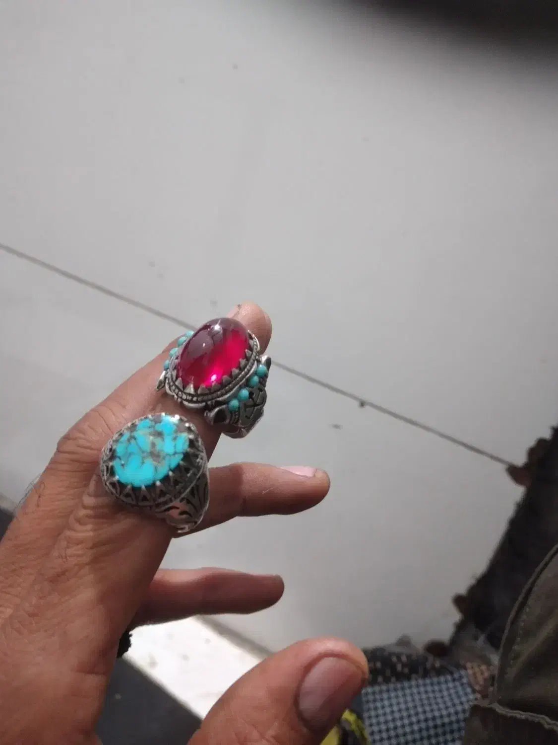 انگشتر نقره نگین یاقوت وفیروزه|جواهرات|دزفول, |دیوار