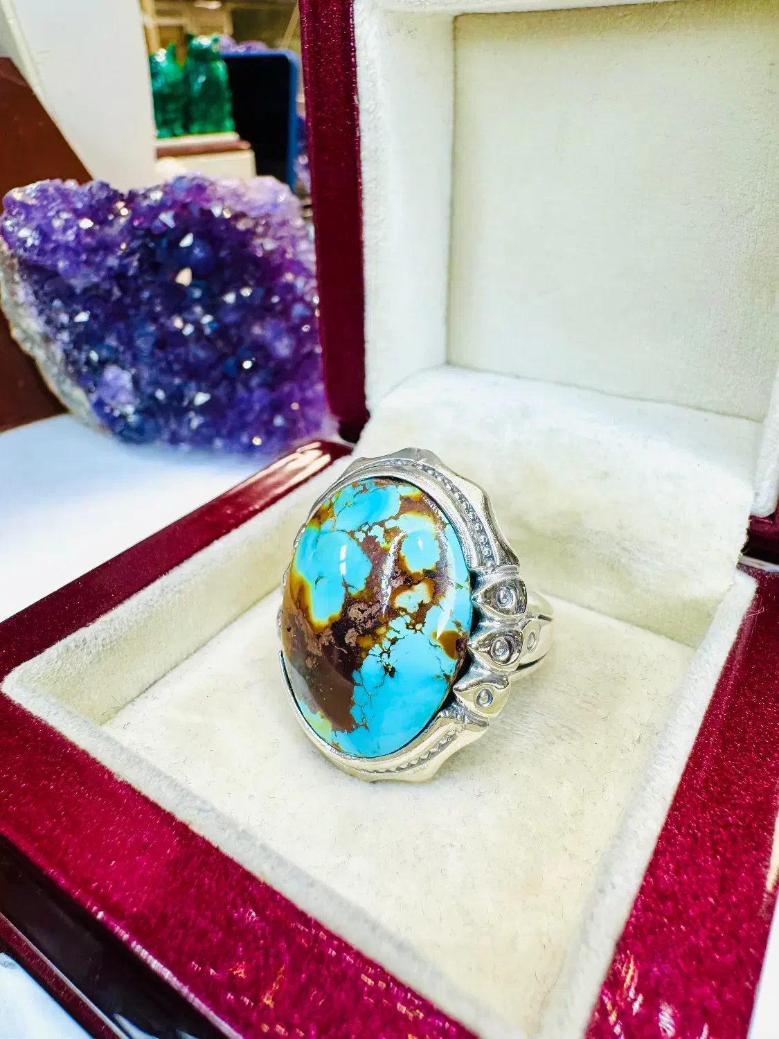 انگشتر فوق لوکس سنگ فیروزه آبی رگ طلای اصل نیشابور|بدلیجات|تبریز, |دیوار