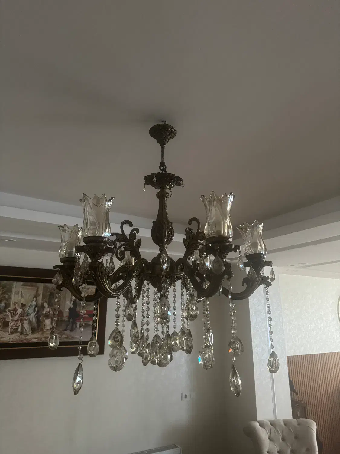 لوستر شش شاخه برنزی|لوستر و چراغ آویز|الوند, |دیوار