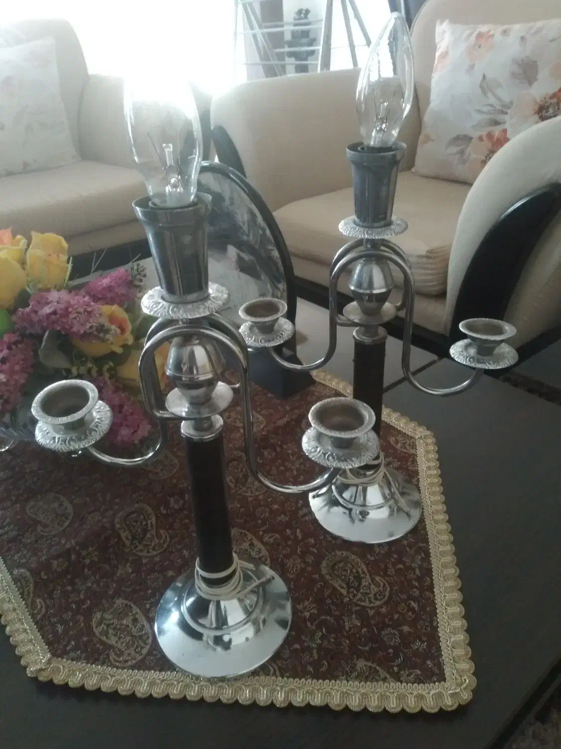 دوعدد شمعدانی بالامپ شمعی|صنایع دستی و سایر لوازم تزئینی|رامجین, |دیوار