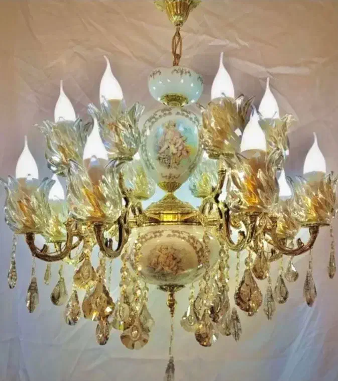 لوستر 4+12 شعله ترکیبی برنز اصل تولیدی رستمی|لوستر و چراغ آویز|زنجان, |دیوار