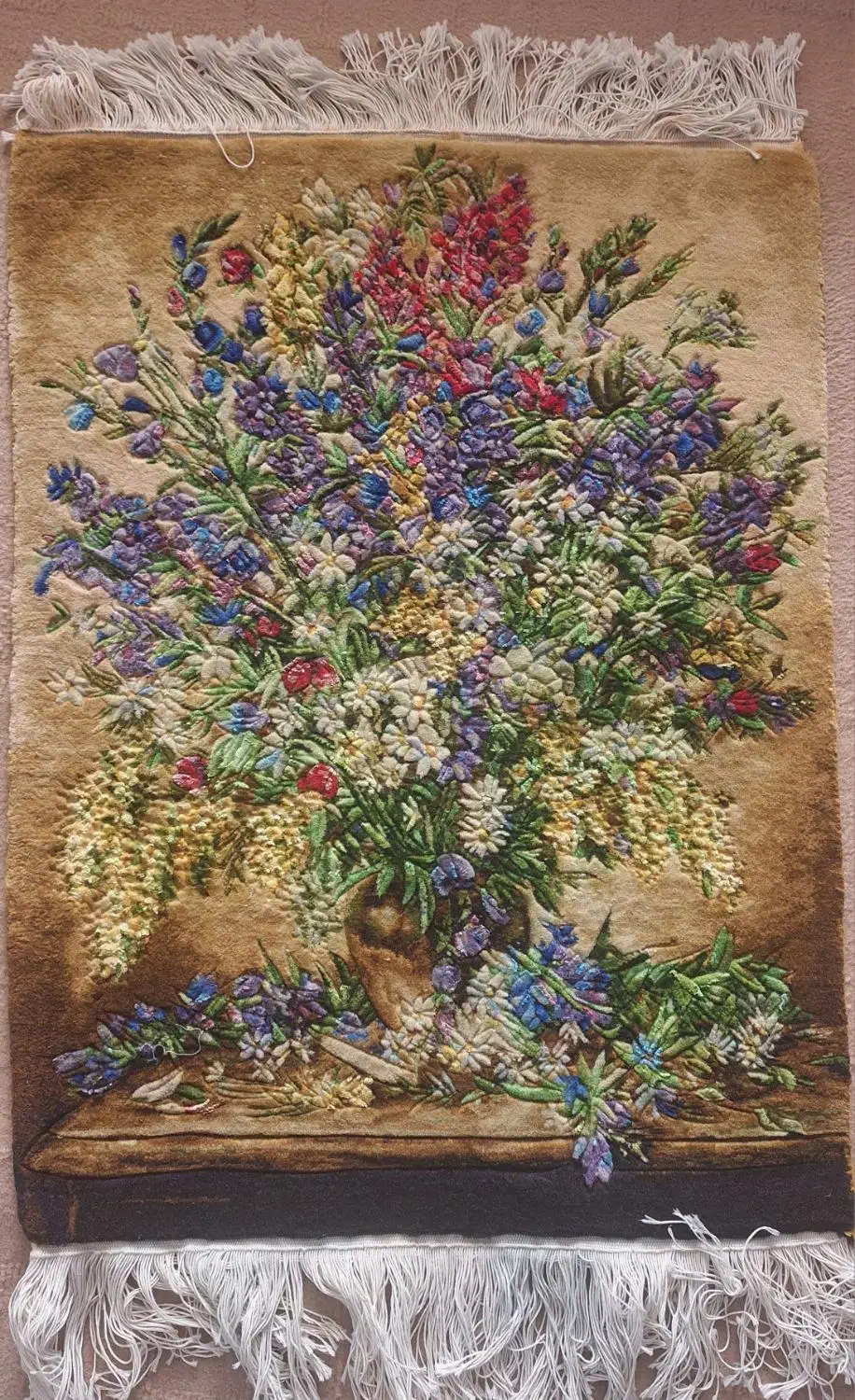 تابلو فرش دستبافت گل و گلدان|تابلو فرش|قزوین, |دیوار