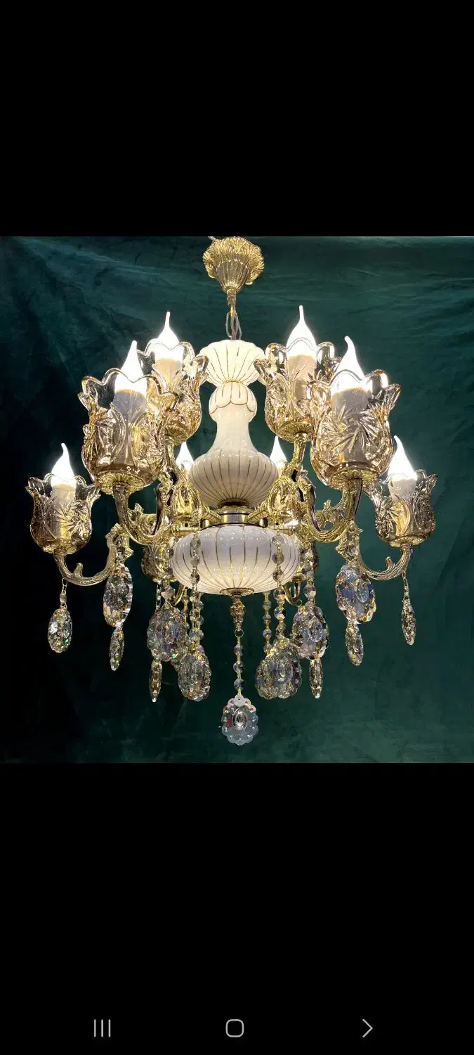 لوسترالماسی درخش برنجی۴+۴+۲ سرپیچ خورشیدیre47|لوستر و چراغ آویز|تهران, نعمتآباد|دیوار