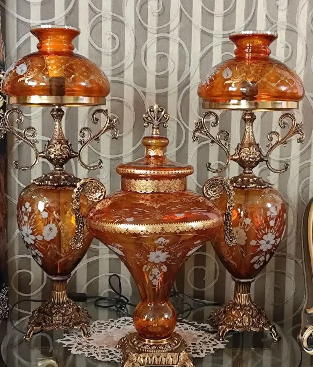 کریستال دو پوست طلا کوب ثابت گلدکیش رانر دیوار کوب|ظروف سرو و پذیرایی|تهران, سردارجنگل|دیوار