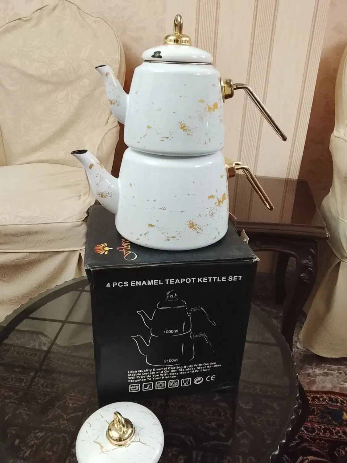 ست کتری و قوری لعابی با جعبه|قوری، کتری، قهوهساز دستی|تبریز, |دیوار