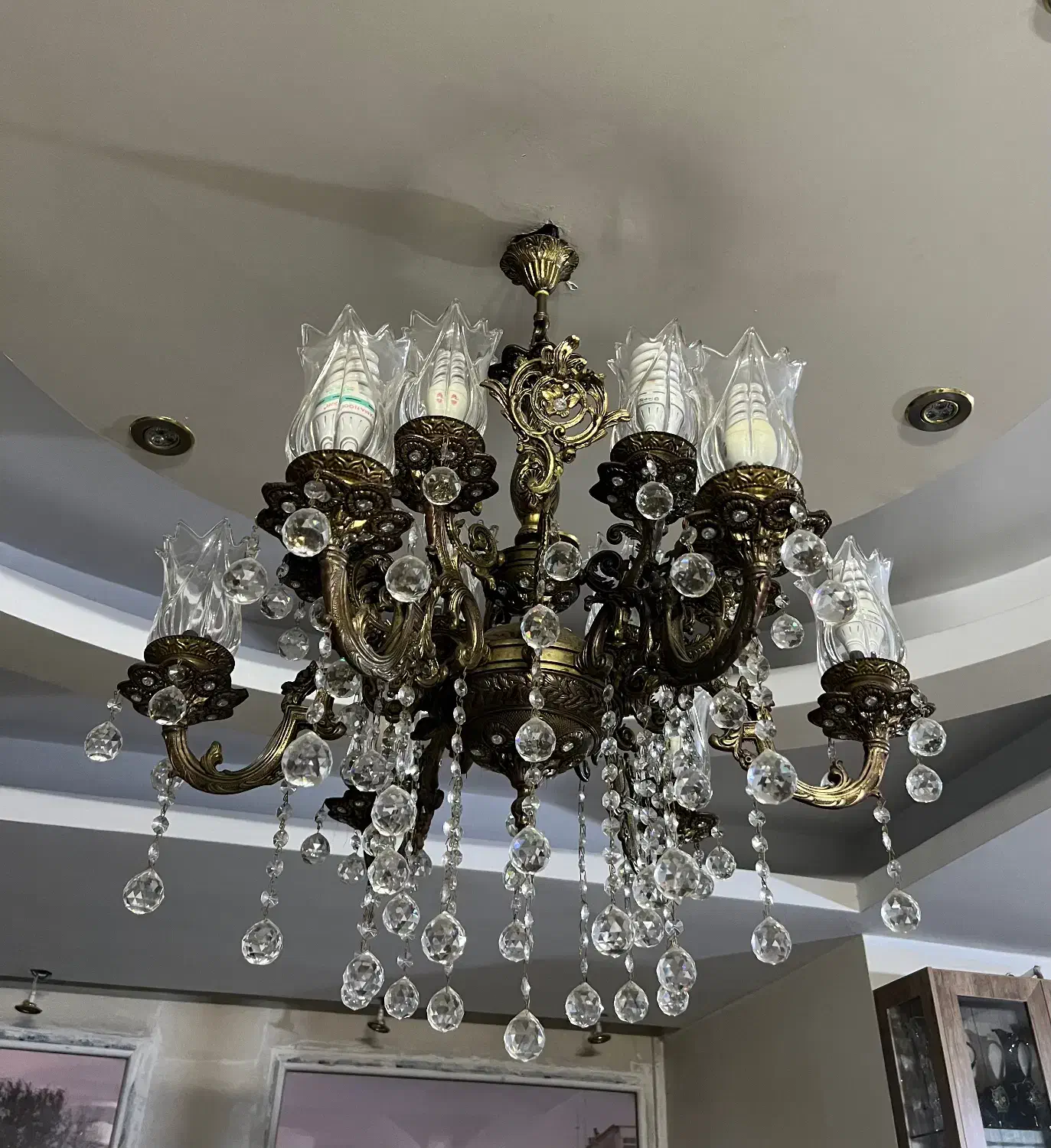 لوستر ۱۲ شاخه برنز|لوستر و چراغ آویز|شهریار, شهریار|دیوار