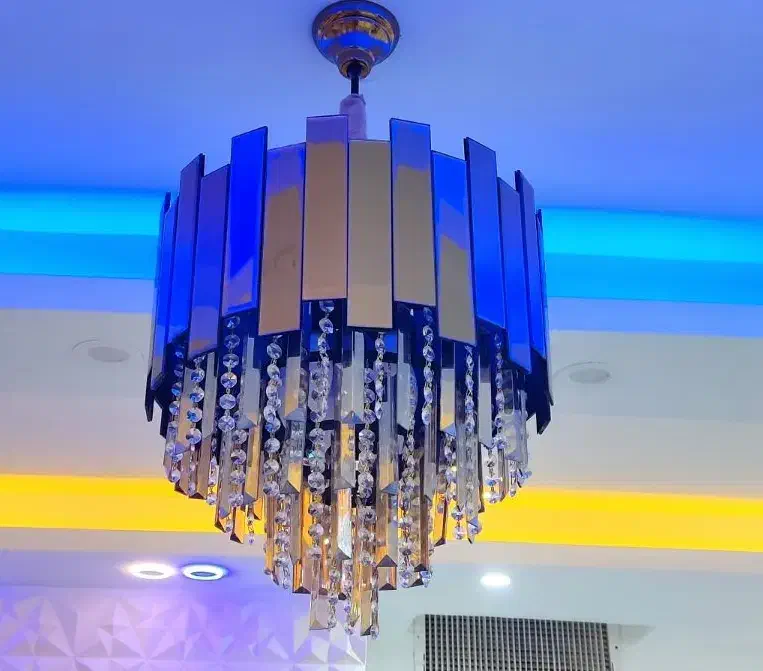 لوستر کریستالی شامپاینی ۵۵ سانت در حد نو ۱۰ شاخه|لوستر و چراغ آویز|پرند, فاز ۳|دیوار