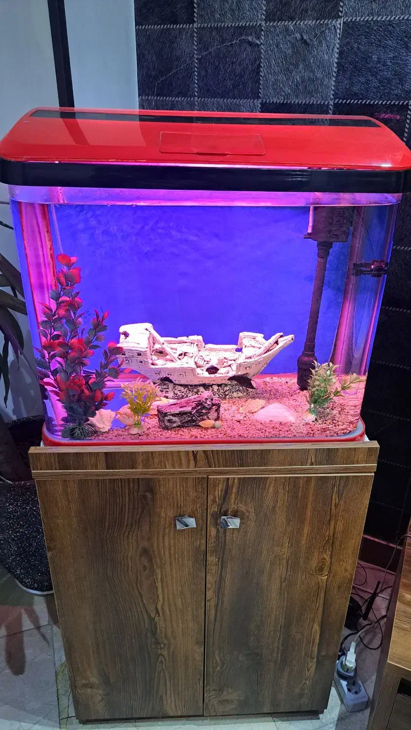 آکواریوم شرکتی با پایه چوبی|ماهی|باغستان, |دیوار