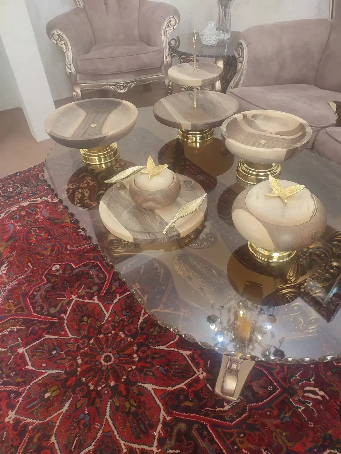 سرویس پذیرایی چوب گردو شش تکه اصل در دو مدل|ظروف سرو و پذیرایی|میانه, |دیوار