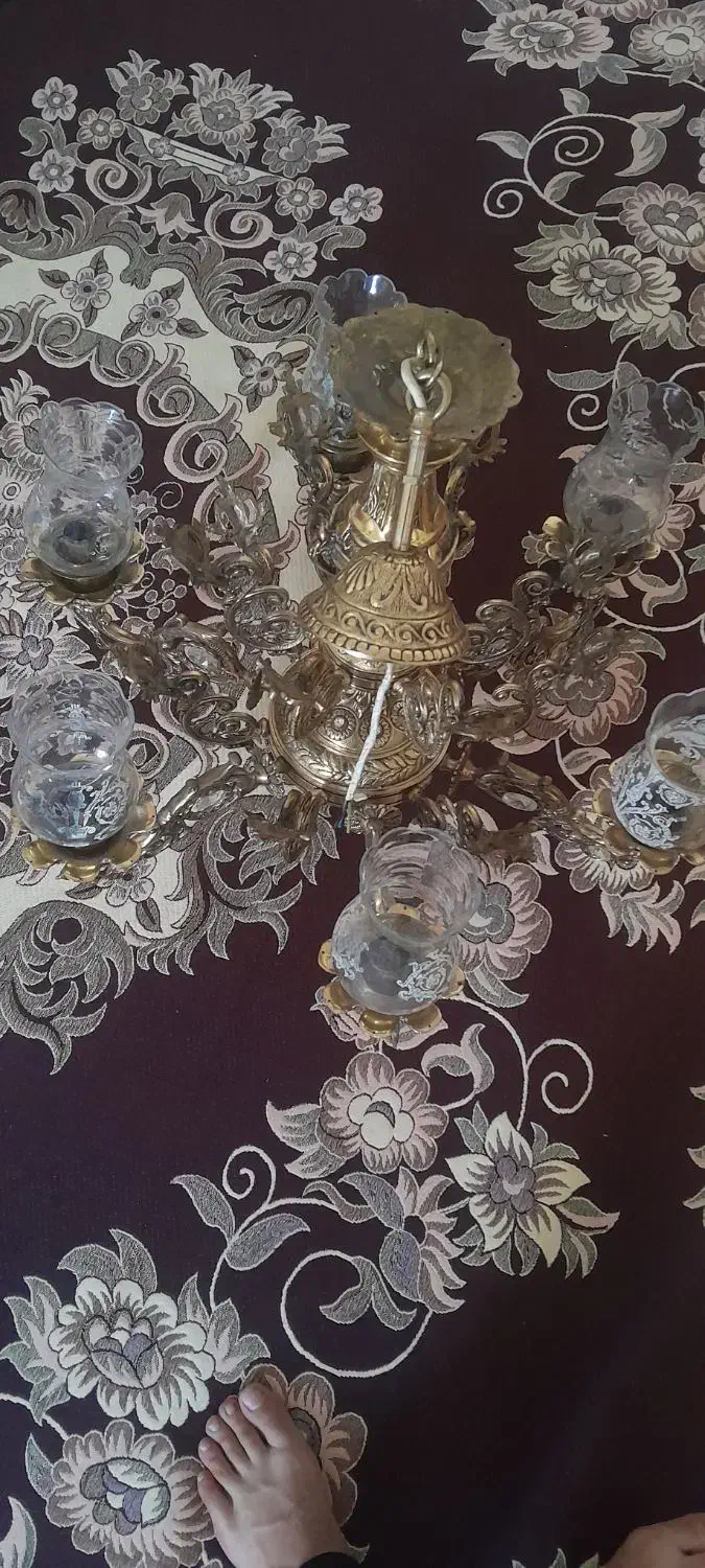 لوستر برنز ۶شعله با ساعت برنز|لوستر و چراغ آویز|میاندوآب, |دیوار