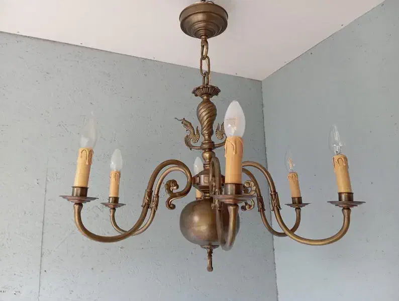 ۴ عدد لوستر برنج برنجی قدیمی|لوستر و چراغ آویز|سمیرم, |دیوار