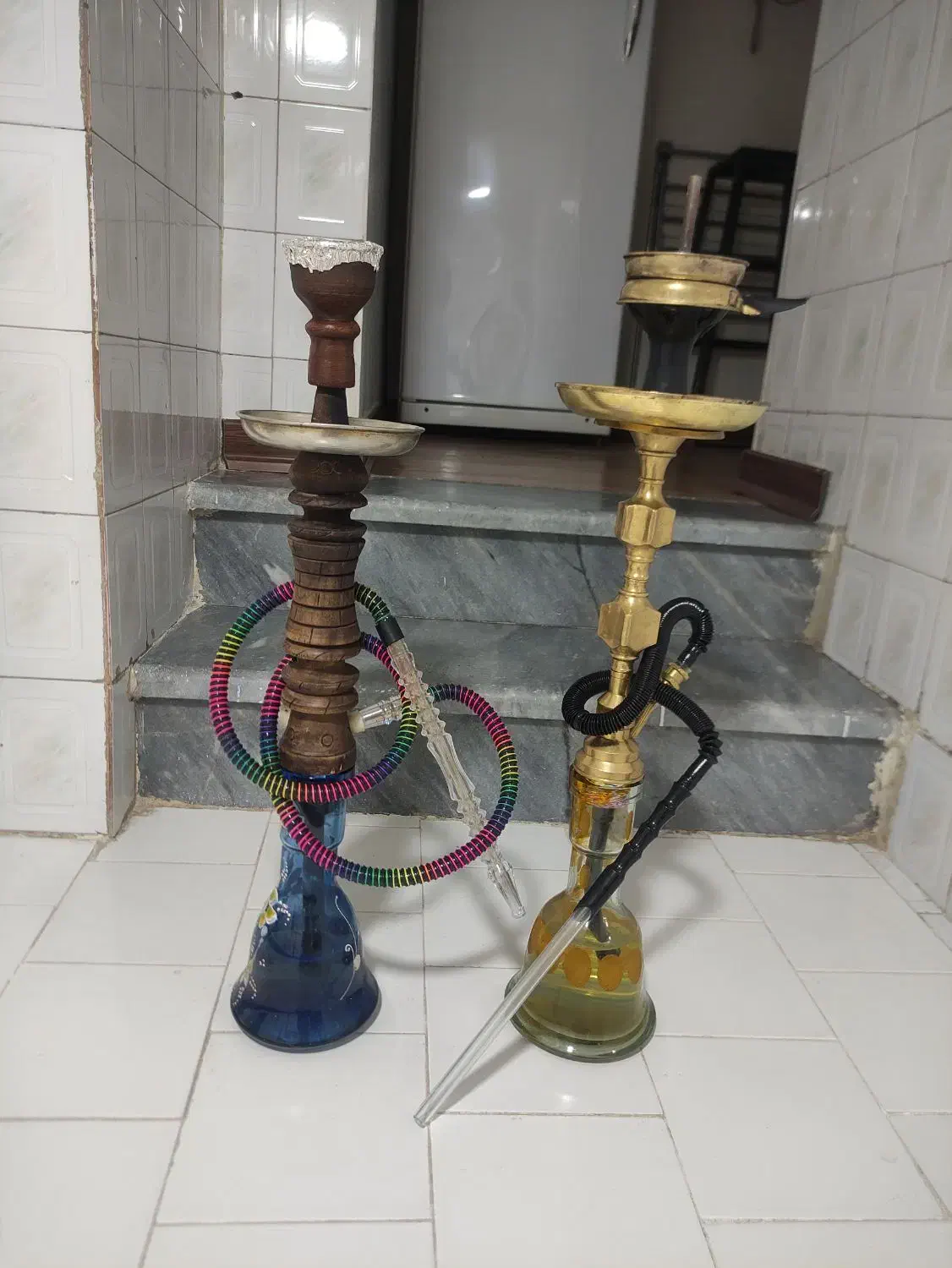 دو عدد قلیان چوبی و برنجی|کلکسیون اشیاء عتیقه|تهران, وحیدیه|دیوار