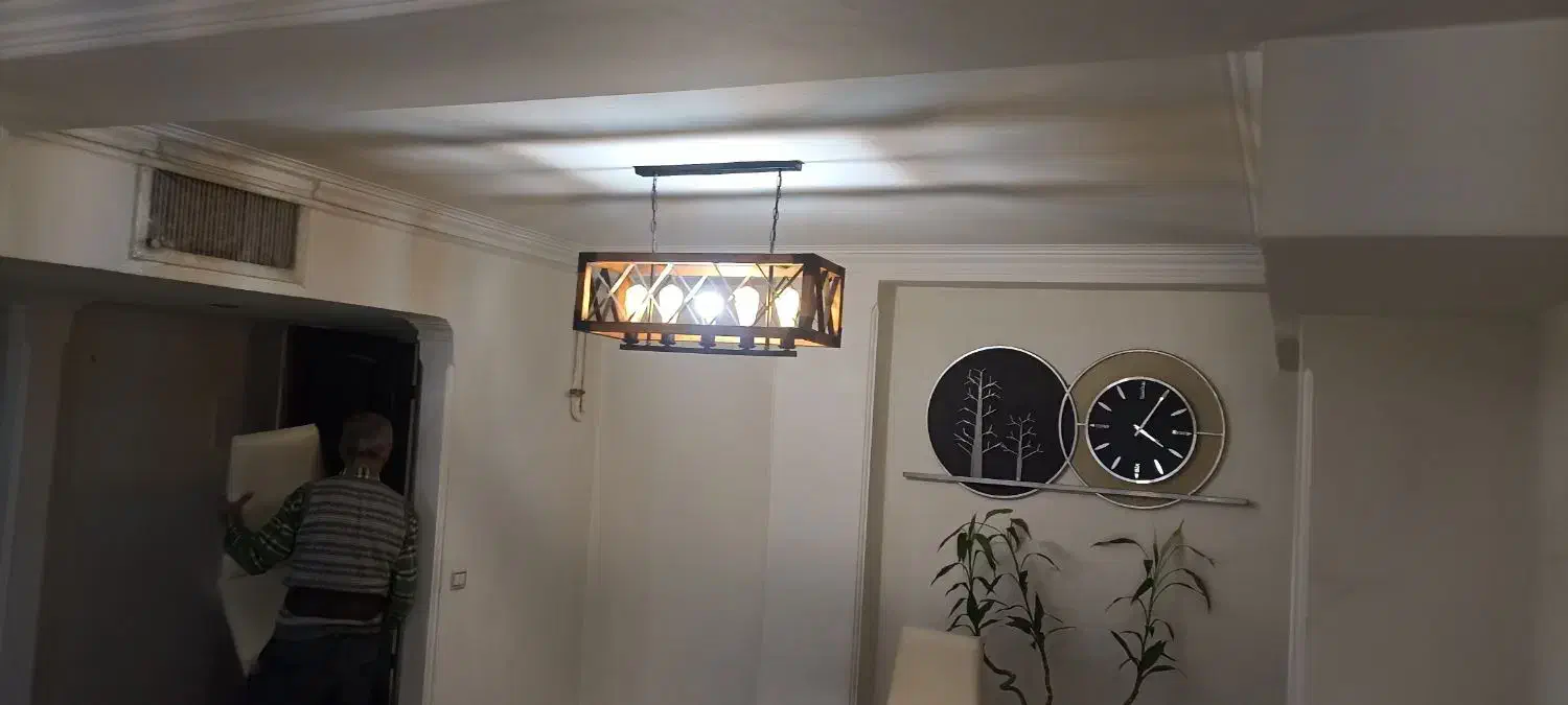 لوستر چوبی فلزی شش شعله با کیفیت|لوستر و چراغ آویز|پردیس, فاز ۲|دیوار