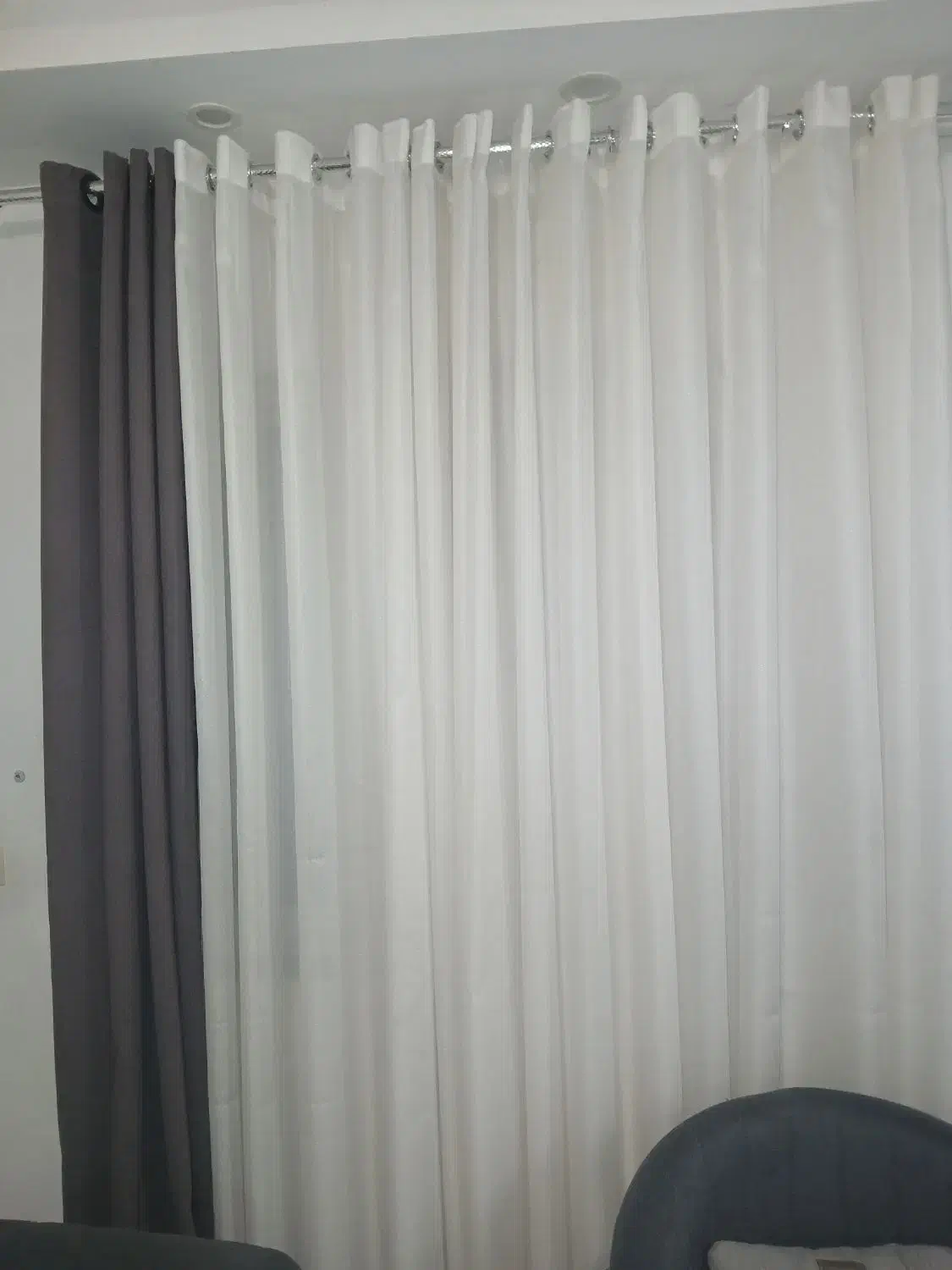 دوعددپرده بادوتادکوری رنگ طوسی|پرده، رانر، رومیزی|رشت, حمیدیان|دیوار