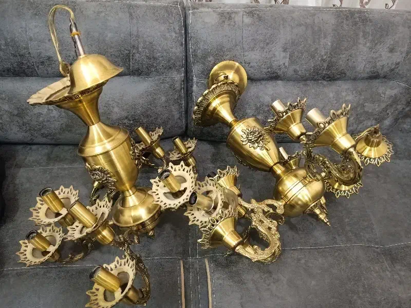 دو عدد لوستر برنجی|لوستر و چراغ آویز|خمین, |دیوار